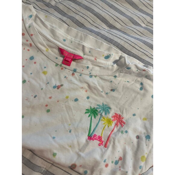 Lilly Pulitzer Sheridan Palm Tree Paint Splatter Crewneck Sweatshirt Top Size XL - Picture 8 of 12